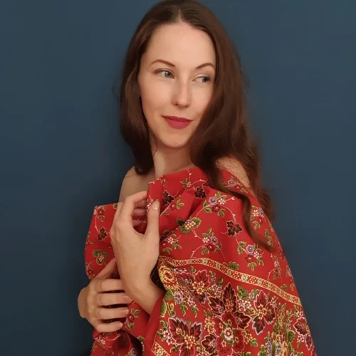 Turecký šátek Lozový - červený s halúzkami PŘEDPRODEJ