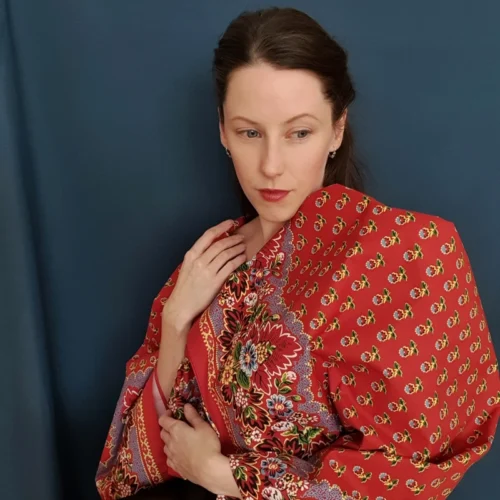 Turecký šátek List- červený kytičkový PŘEDPRODEJ