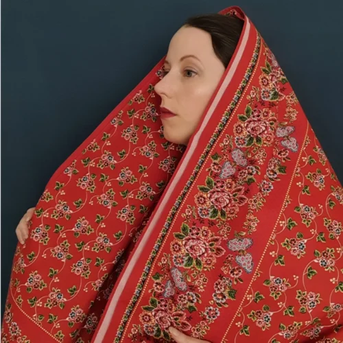 Turecký šátek Šeřík- červený s halúzkami PŘEDPRODEJ