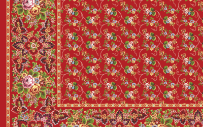 Turecký šátek Lozový – červený halúzkový s ružičkami PŘEDPRODEJ