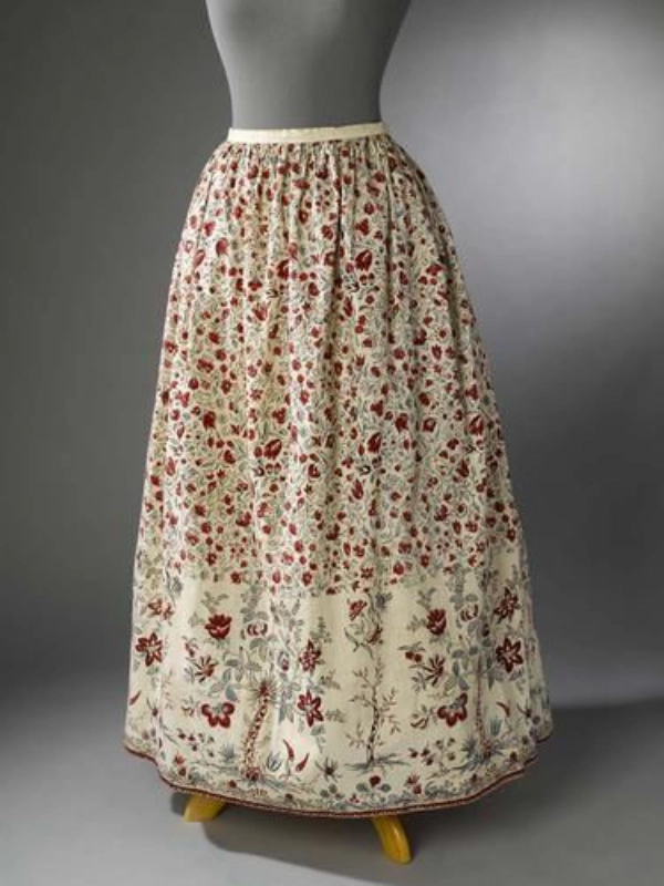 sukně chintz, dlouhá světlá sukně, spodnička, 1. pol 19. stol